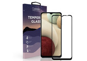 Lunso - Samsung Galaxy A12 - Gehard Beschermglas - Full Cover Screenprotector - Black Edge