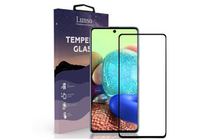 Lunso - Samsung Galaxy A72 - Gehard Beschermglas - Full Cover Screenprotector - Black Edge