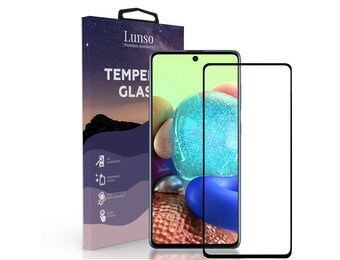 Lunso - Samsung Galaxy A72 - Gehard Beschermglas - Full Cover Screenprotector - Black Edge