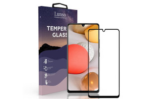 Lunso - Samsung Galaxy A42 - Gehard Beschermglas - Full Cover Screenprotector - Black Edge