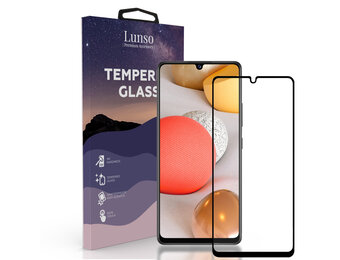 Lunso - Samsung Galaxy A42 - Gehard Beschermglas - Full Cover Screenprotector - Black Edge