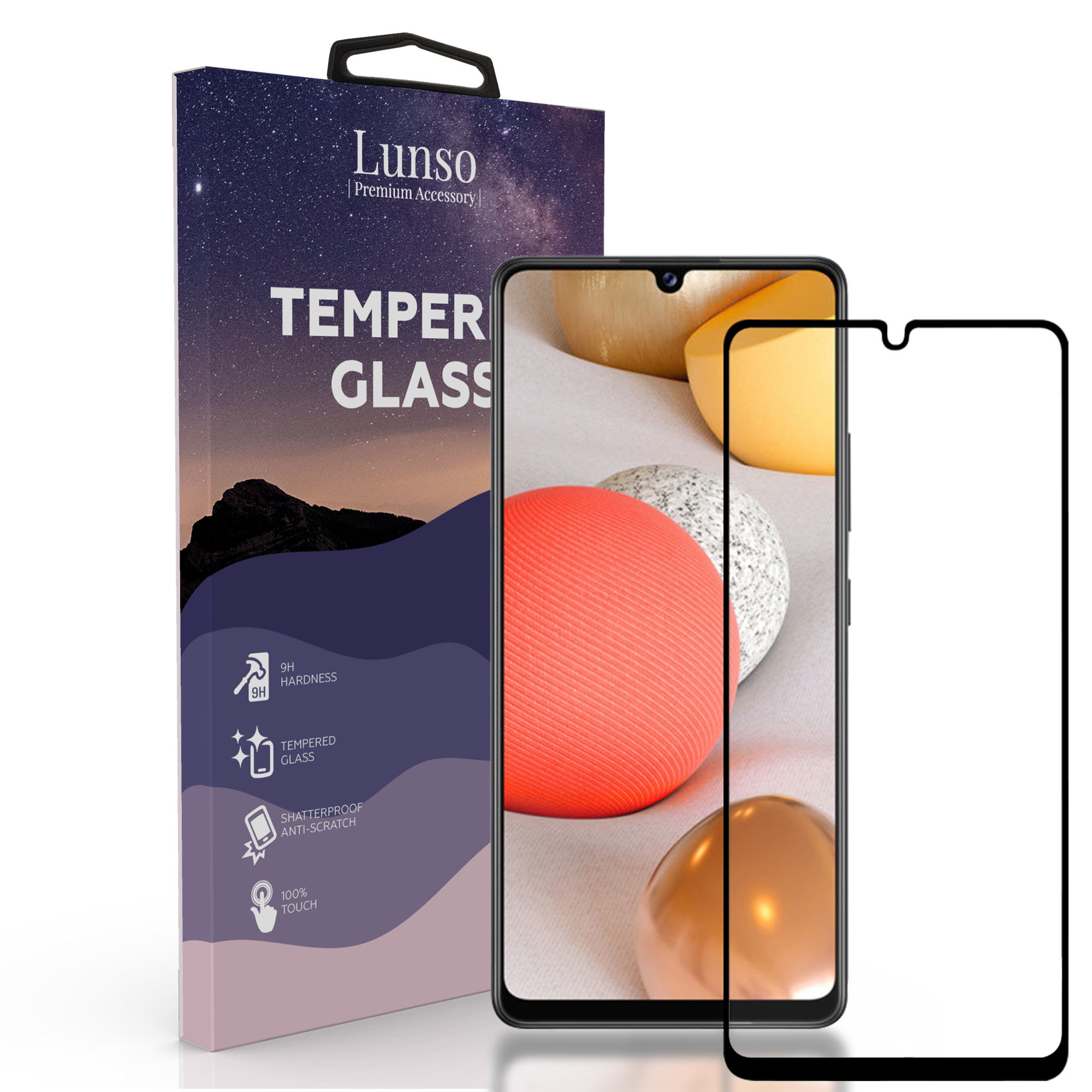 Samsung Galaxy A42 beschermglas met Zwarte Rand (Screenprotector)