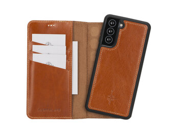 NorthLife Samsung Galaxy S21 Plus - Leren Afneembare 2-in-1 bookcase telefoonhoes - Cognac