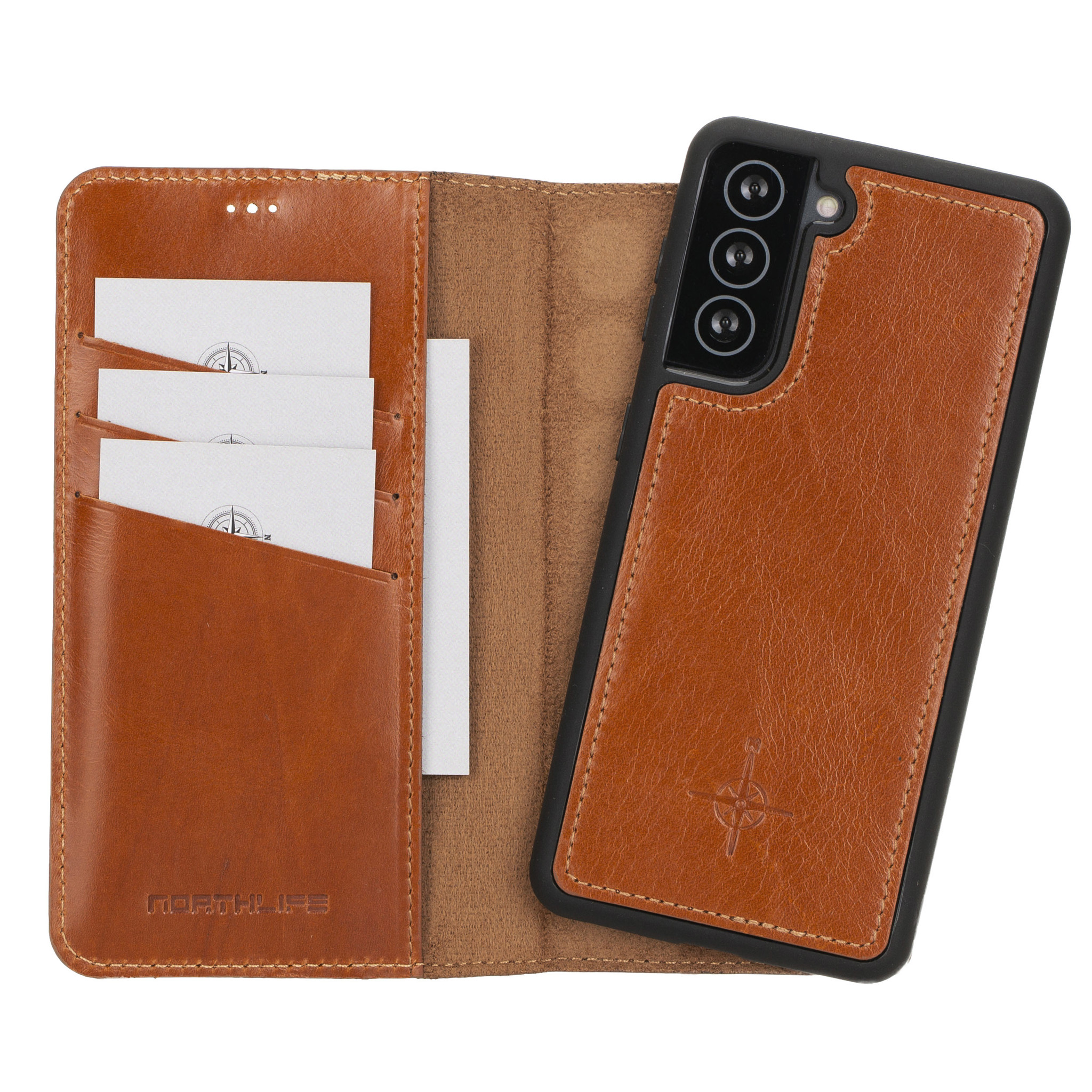 Samsung Galaxy S21 Plus leren afneembare 2-in-1 bookcase telefoonhoes - Cognac