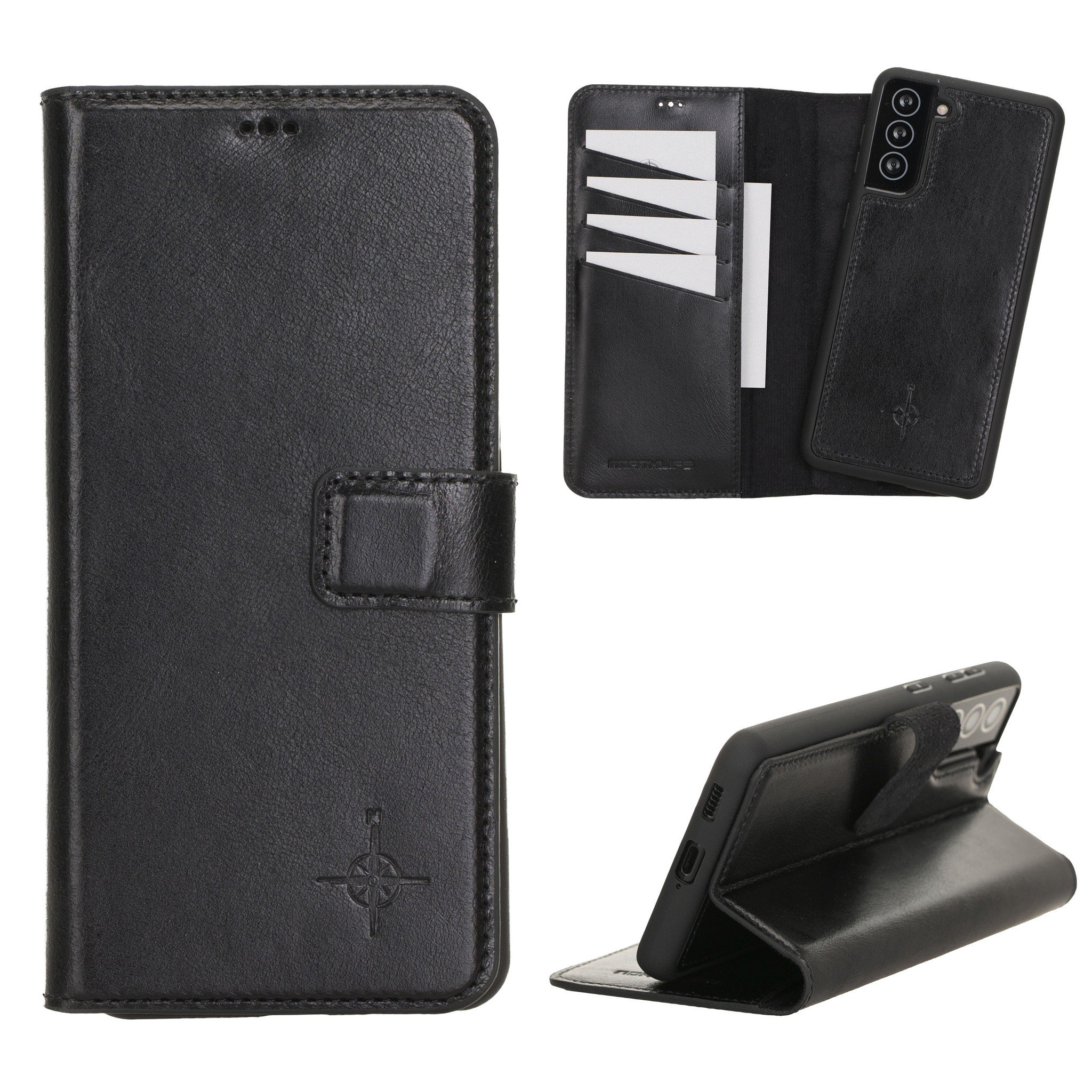 Samsung Galaxy S21 Plus Echt leren afneembare 2-in-1 bookcase telefoonhoes - Zwart