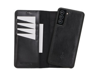 NorthLife Samsung Galaxy S21 Plus - Echt Leren Afneembare 2-in-1 bookcase telefoonhoes - Zwart