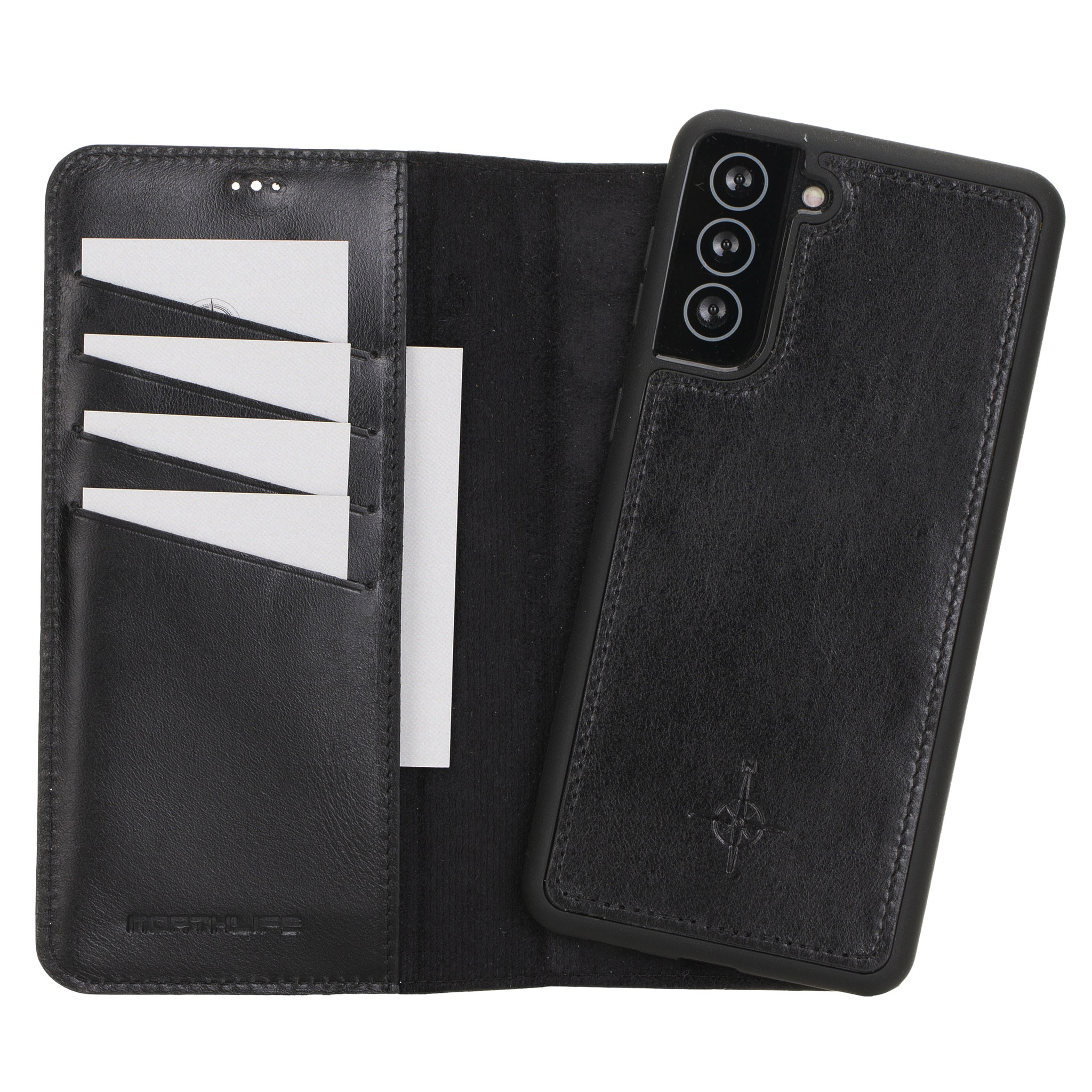 Samsung Galaxy S21 Plus Echt leren afneembare 2-in-1 bookcase telefoonhoes - Zwart