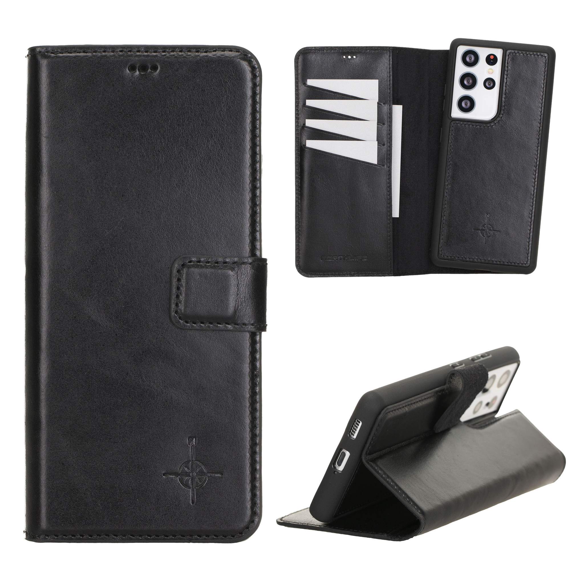 Samsung Galaxy S21 Ultra lederen afneembare 2-in-1 bookcase hoes - Zwart