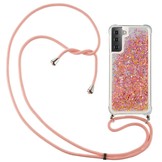 Backcover hoes Glitter Roze met koord voor de Samsung Galaxy S21 Plus