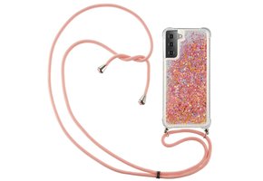 Lunso - Backcover hoes met koord - Samsung Galaxy S21 Plus - Glitter Roze