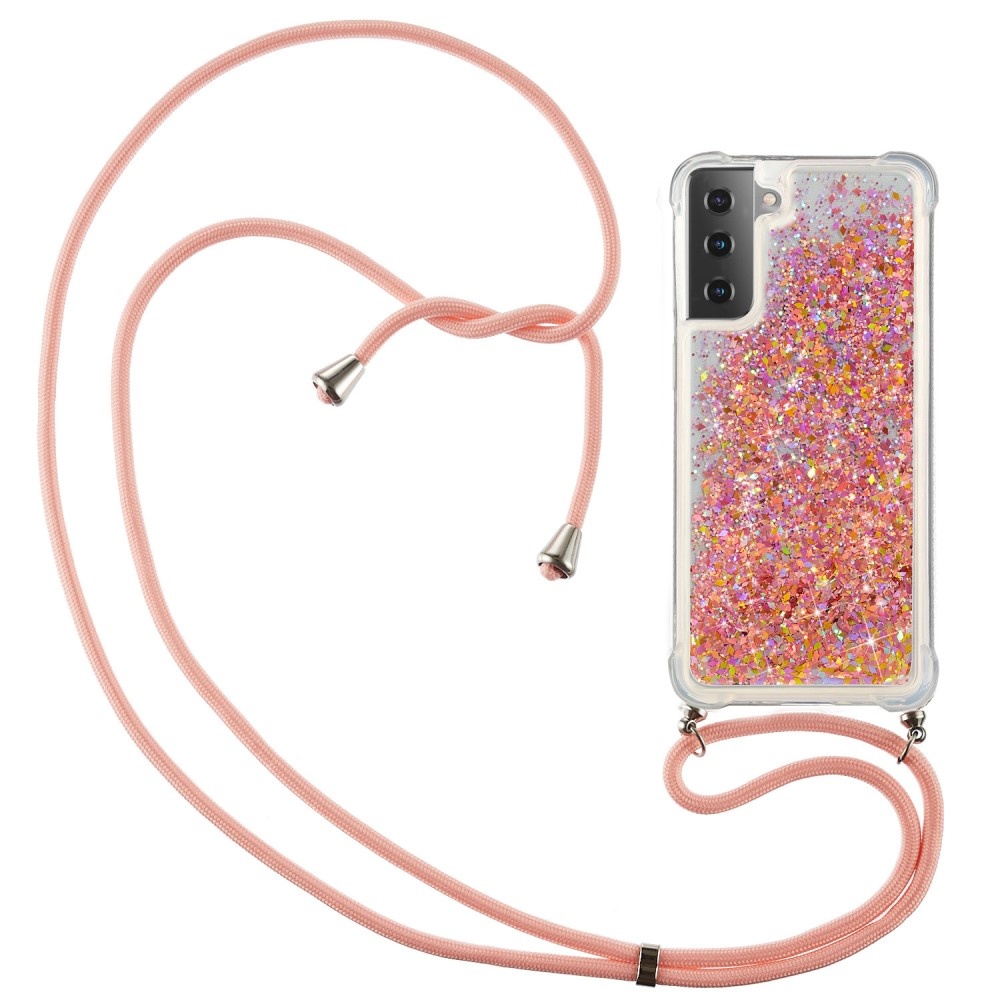 Backcover hoes Glitter Roze met koord voor de Samsung Galaxy S21 Plus