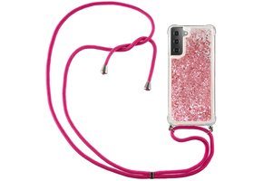 Lunso - Backcover hoes met koord - Samsung Galaxy S21 Plus - Glitter Rose Goud