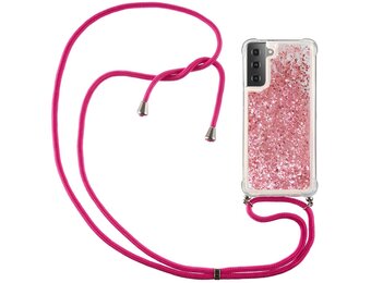Lunso - Backcover hoes met koord - Samsung Galaxy S21 Plus - Glitter Rose Goud