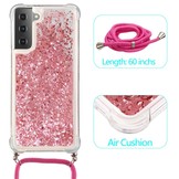 Backcover hoes Glitter Rose Goud met koord voor de Samsung Galaxy S21 Plus