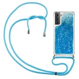 Backcover hoes Glitter Blauw met koord voor de Samsung Galaxy S21 Plus