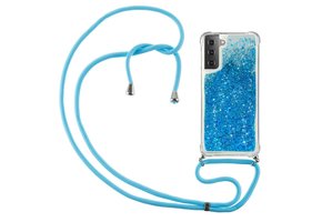 Lunso - Backcover hoes met koord - Samsung Galaxy S21 Plus - Glitter Blauw