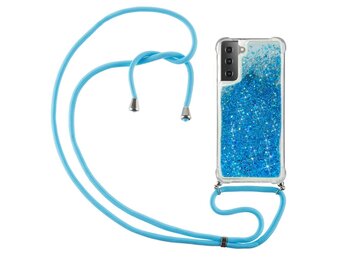 Lunso - Backcover hoes met koord - Samsung Galaxy S21 Plus - Glitter Blauw