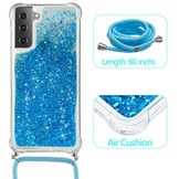 Backcover hoes Glitter Blauw met koord voor de Samsung Galaxy S21 Plus