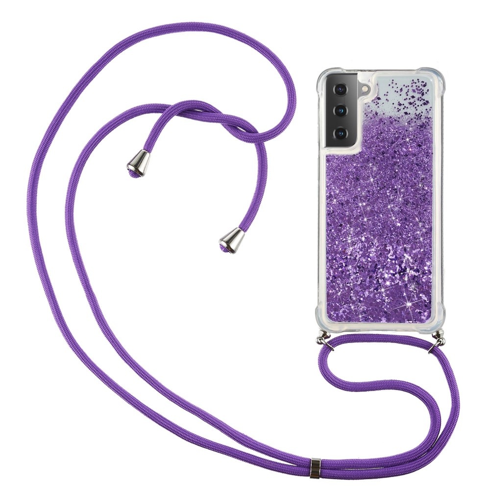 Lunso - Backcover hoes met koord - Samsung Galaxy S21 Plus - Glitter Paars