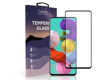 Lunso Samsung Galaxy A51 Beschermglas - Full Cover Screenprotector - Black Edge