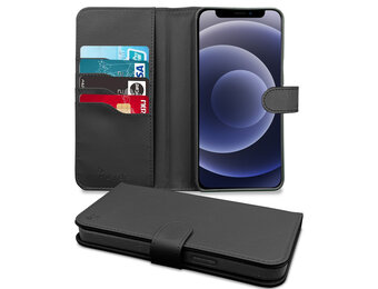 Høyde - Vegan lederen bookcase hoes - 100% Biologisch Afbreekbaar - iPhone 12 Pro Max - Zwart