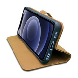 Vegan lederen en 100% Biologisch afbreekbare Bookcase hoes Cognac voor de iPhone 12 en iPhone 12 Pro