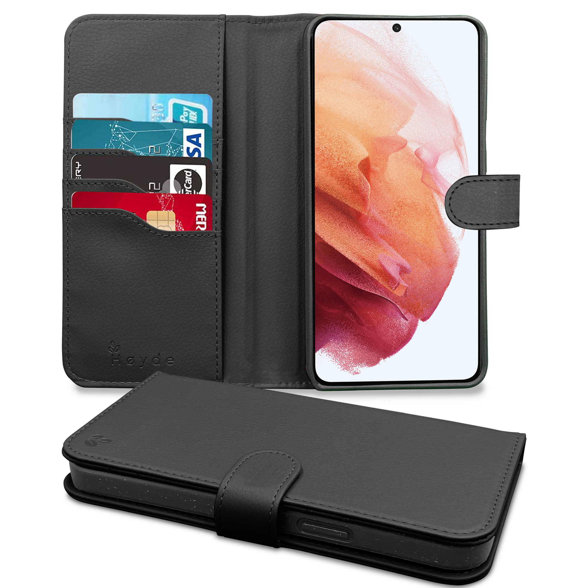 Vegan lederen en 100% Biologisch afbreekbare Bookcase hoes Zwart voor de Samsung Galaxy S21