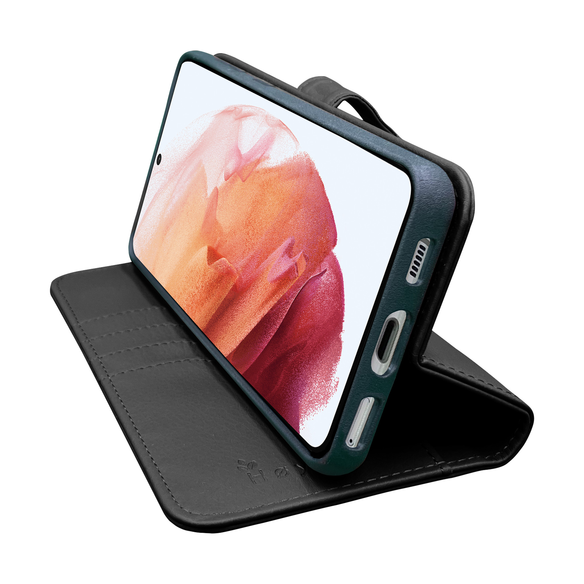 Vegan lederen en 100% Biologisch afbreekbare Bookcase hoes Zwart voor de Samsung Galaxy S21