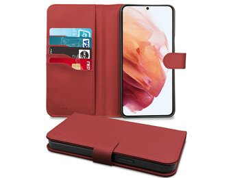 Høyde - Vegan lederen bookcase hoes - 100% Biologisch Afbreekbaar - Samsung Galaxy S21 - Rood