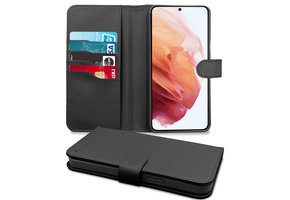 Høyde - Vegan lederen bookcase hoes - 100% Biologisch Afbreekbaar - Samsung Galaxy S21 Plus - Zwart