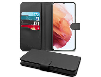 Høyde - Vegan lederen bookcase hoes - 100% Biologisch Afbreekbaar - Samsung Galaxy S21 Plus - Zwart