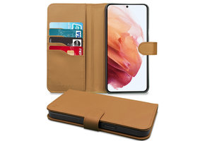 Høyde - Vegan lederen bookcase hoes - 100% Biologisch Afbreekbaar - Samsung Galaxy S21 Plus - Cognac
