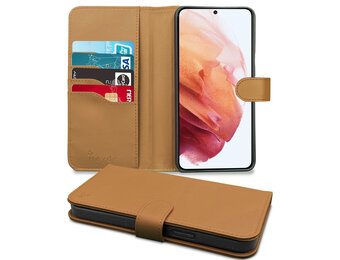 Høyde - Vegan lederen bookcase hoes - 100% Biologisch Afbreekbaar - Samsung Galaxy S21 Plus - Cognac