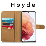 Vegan lederen en 100% Biologisch afbreekbare Bookcase hoes Cognac voor de Samsung Galaxy S21 Plus