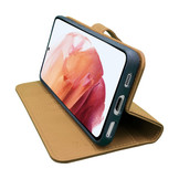 Vegan lederen en 100% Biologisch afbreekbare Bookcase hoes Cognac voor de Samsung Galaxy S21 Plus