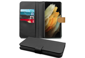 Høyde - Vegan lederen bookcase hoes - 100% Biologisch Afbreekbaar - Samsung Galaxy S21 Ultra - Zwart
