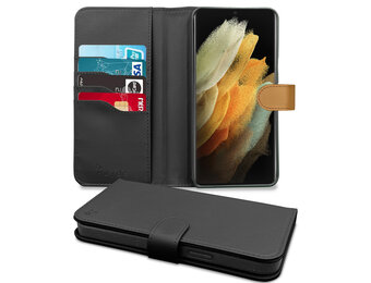 Høyde - Vegan lederen bookcase hoes - 100% Biologisch Afbreekbaar - Samsung Galaxy S21 Ultra - Zwart