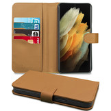 Vegan lederen en 100% Biologisch afbreekbare Bookcase hoes Cognac voor de Samsung Galaxy S21 Ultra