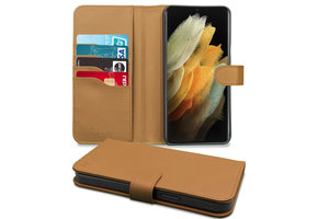 Høyde - Vegan lederen bookcase hoes - 100% Biologisch Afbreekbaar - Samsung Galaxy S21 Ultra - Cognac