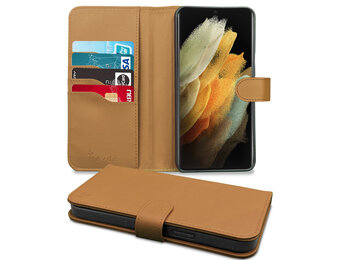 Høyde - Vegan lederen bookcase hoes - 100% Biologisch Afbreekbaar - Samsung Galaxy S21 Ultra - Cognac