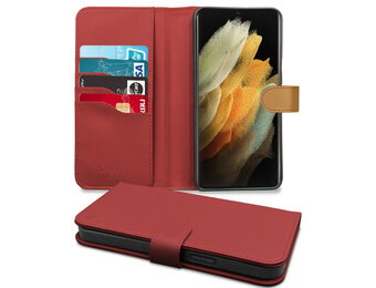 Høyde - Vegan lederen bookcase hoes - 100% Biologisch Afbreekbaar - Samsung Galaxy S21 Ultra - Rood