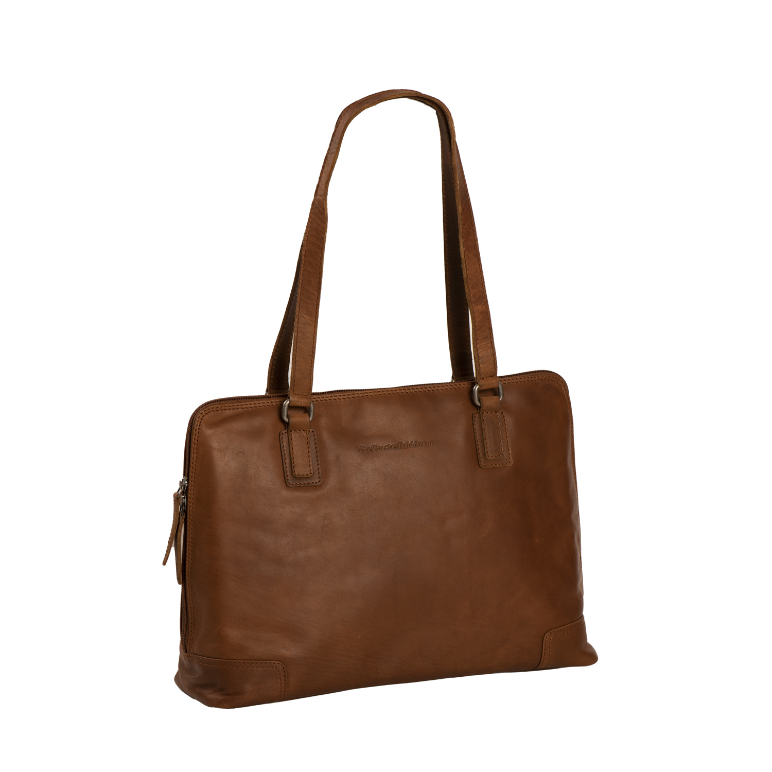 Flint lederen schoudertas/ laptoptas Cognac voor 13 inch laptops en grotere tablets