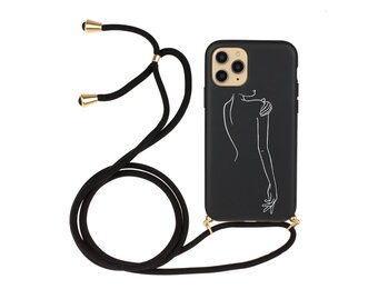 Lunso - Backcover hoes met koord - iPhone 12 / iPhone 12 Pro - Female line art