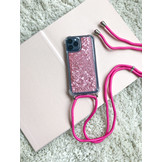 Backcover hoes Glitter Rose Goud met koord voor de Samsung Galaxy S21 Plus