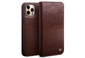 Qialino - lederen luxe bookcase hoes - iPhone 13 Pro Max - Bruin