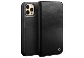 Qialino - lederen luxe bookcase hoes - iPhone 13 Pro - Zwart