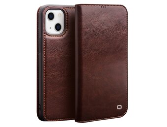 Qialino - lederen luxe bookcase hoes - iPhone 13 - Bruin