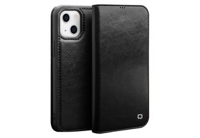 Qialino - lederen luxe bookcase hoes - iPhone 13 - Zwart