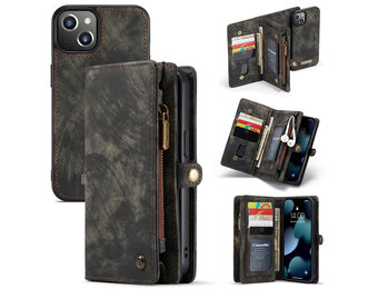 Caseme - vintage 2 in 1 portemonnee hoes - iPhone 13 - Zwart