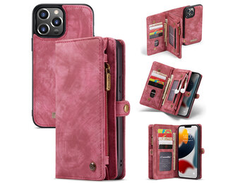 Caseme - vintage 2 in 1 portemonnee hoes - iPhone 13 Pro Max - Rood